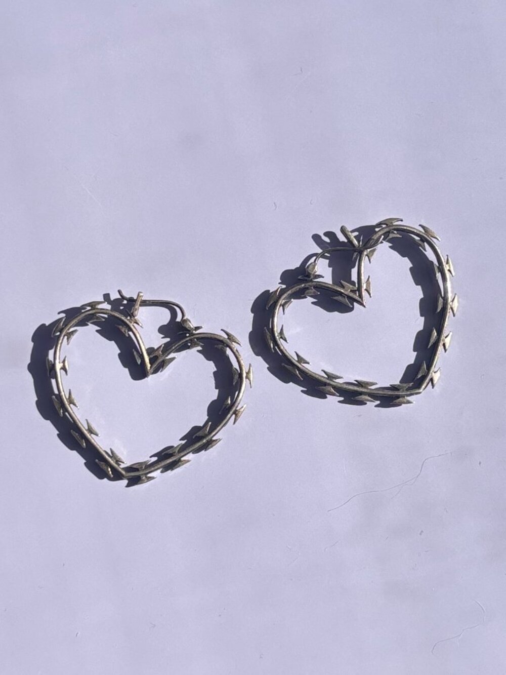 Silver Razor Wire Heart Hoops - Souvenir Jewelry - Picture 2 of 6